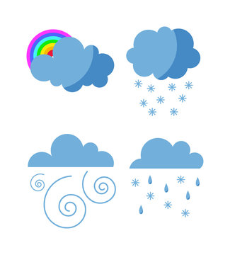 Mega pack of weather icons snow climate, sun forecast, rainy storm. Snowflake set wind moon cloud weather icons. Weather icons cloudy design sky nature temperature sunny, cold thunderstorm season.