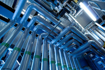 Industrial zone, Steel pipelines in blue tones