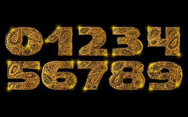 Numbers decorative set with a paisley zen doodle tattoo ornament