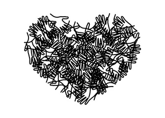 People colorful hands united together in heart form.