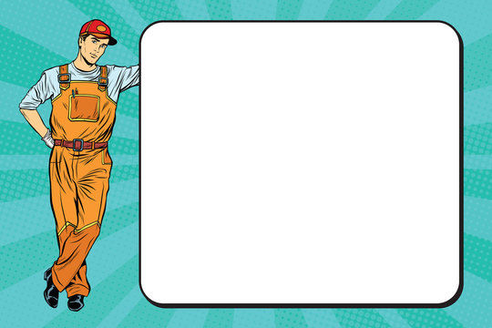 Male mechanic next to the poster