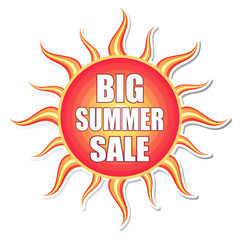 big summer sale in sun label, vector