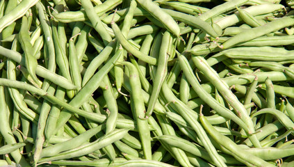 green beans on the counter market for sale as background