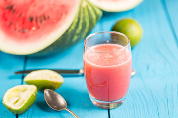 Watermelon Fresh Juice with Mint Leaves, Cucumber and Lime Citrus