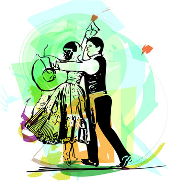 Illustration of Couple dancing marinera