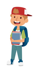 School kid going study, childhood happy primary education character vector. School kid education and happy school kid study at primary school. School kids preschool classroom.