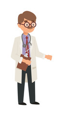 Doctor cartoon vector illustration. Doctor man with medical documents, health specialist. Doctor silhouette professional hospital people. Man surgeon practitioner coat