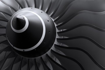 Turbine blades of turbo jet engine for passenger plane, aircraft concept, aviation and aerospace industry  - 115513629