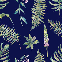 Tropical watercolor leaf seamless pattern