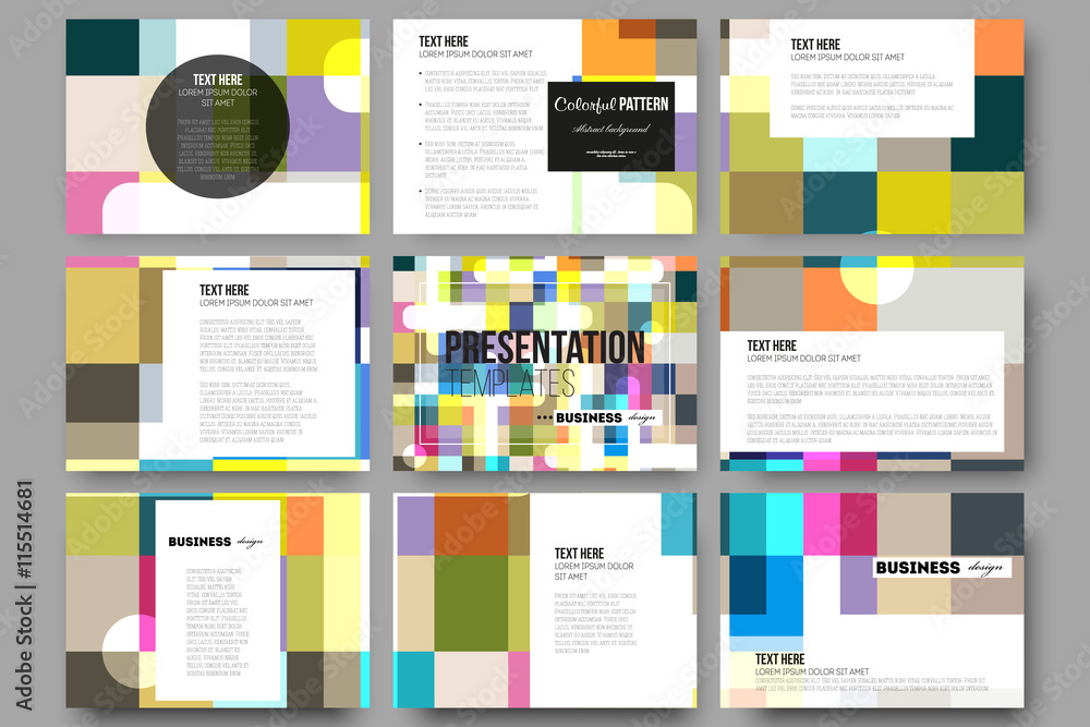 Poster set of 9 templates for presentation slides. abstract colorful business background, modern stylish ve