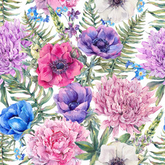 Watercolor vintage floral seamless pattern