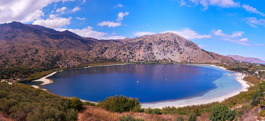 Panoramic view of lake Kournas  in Crete, Greece.