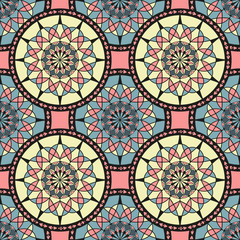 Seamless background with silhouettes of oriental mandalas. 