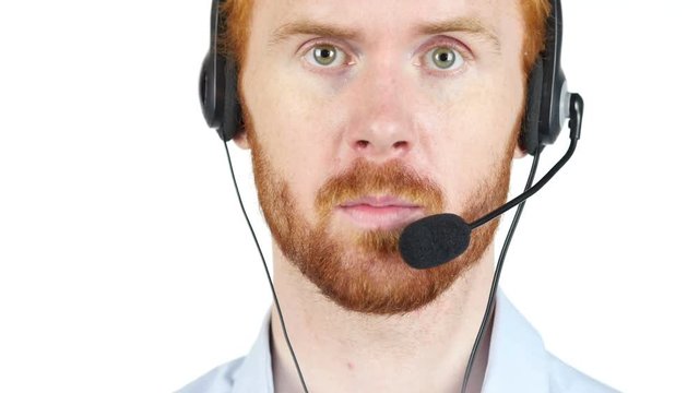 Customer service person talking on headset