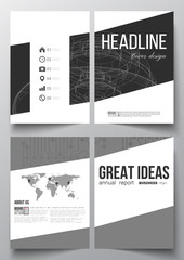 Set of business templates for brochure, magazine, flyer, booklet or annual report. Microchip background, electrical circuits, construction with connected lines, scientific, digital design pattern
