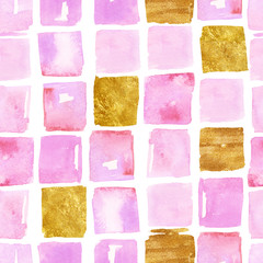 watercolor squares gold and pink pattern