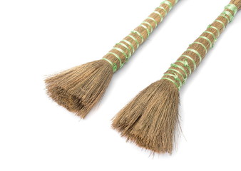 broom brush tied with rope painted for watercolor on a white background