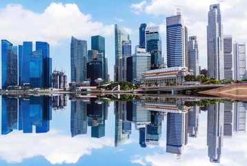 Fototapeta premium Beautiful skyscrapers and reflections of the big central business city.