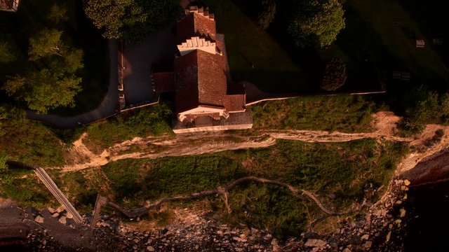 Church on the edge of a cliff (nadir shot) - 4K Drone footage