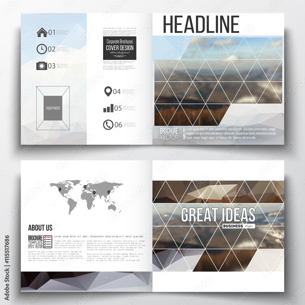 Poster set of square design brochure template. abstract colorful polygonal backdrop, blurred background, mo