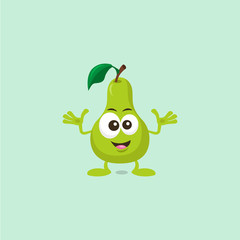 Illustration of happy green pear mascot.