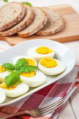 Boiled eggs on a platter.
