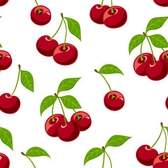 Cherry seamless pattern. Vector illustration background.