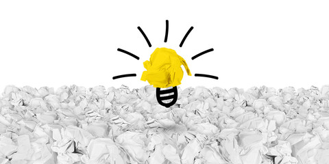 brainstorming idea concept many paper snarl with light bulb symbol / Idee Konzept mit vielen...