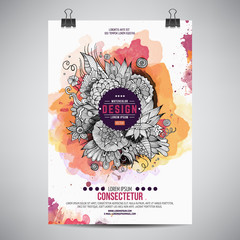 Vector watercolor paint floral poster