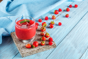 berry smoothie of strawberries and raspberries