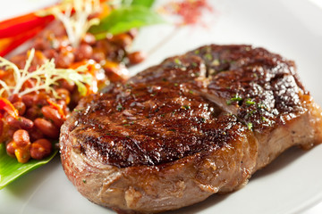 Beef Steak with Red Bean Garnish
