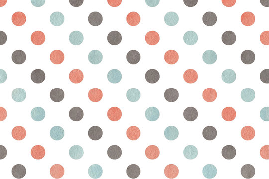 Watercolor pink, blue and grey polka dot background.