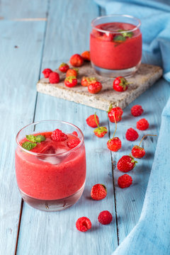 berry smoothie of strawberries and raspberries