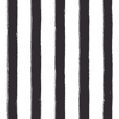 Seamless black stripes on white background. Vector texture. Wide lines with rough, artistic edges. 