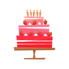 Vector illustration.Cake with cream, berries.