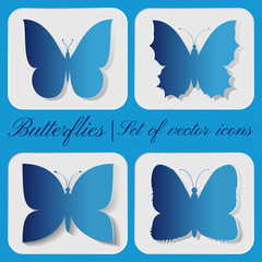 Set of 4 vector butterfly icon on a gray background.
