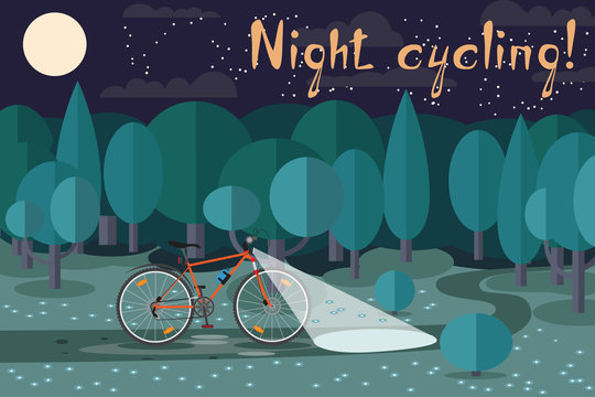 Night Riding On The Bike. Cycling At Night. Interesting Night Ride On A Bicycle In The Park. Night Cycling!