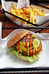 veggie burger and french fries