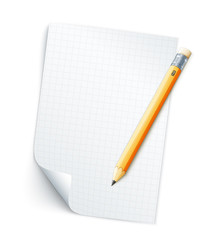 Blank sheet of paper with grid and pencil