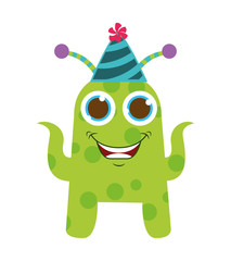 monster cartoon with party hat isolated icon design