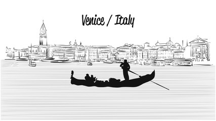 Venice skyline with Gondola, Hand drawn Vector Sketch © Knut Hebstreit