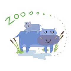 Set of Cute Vector Zoo Animal. Kawaii eyes and style. 