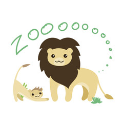 Set of Cute Vector Zoo Animal. Kawaii eyes and style. 