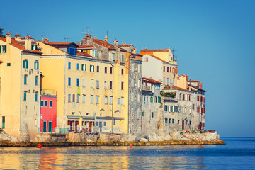 view on old town in Rovinj, Istria, Croatia. Vintage look