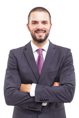 Portrait of a happy smiling young business man, isolated on whit