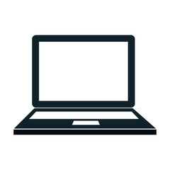 PC laptop in black and white colors, isolated flat icon vector illustration graphic.