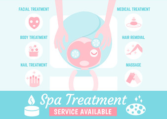 infographics cartoon character about spa treatment type and serv