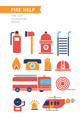 Fire Help Conceptual Vector Icons Set.