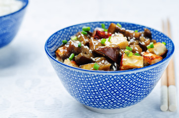 eggplant tofu teriyaki with rice