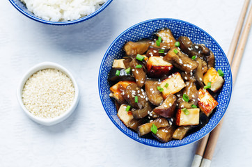 eggplant tofu teriyaki with rice